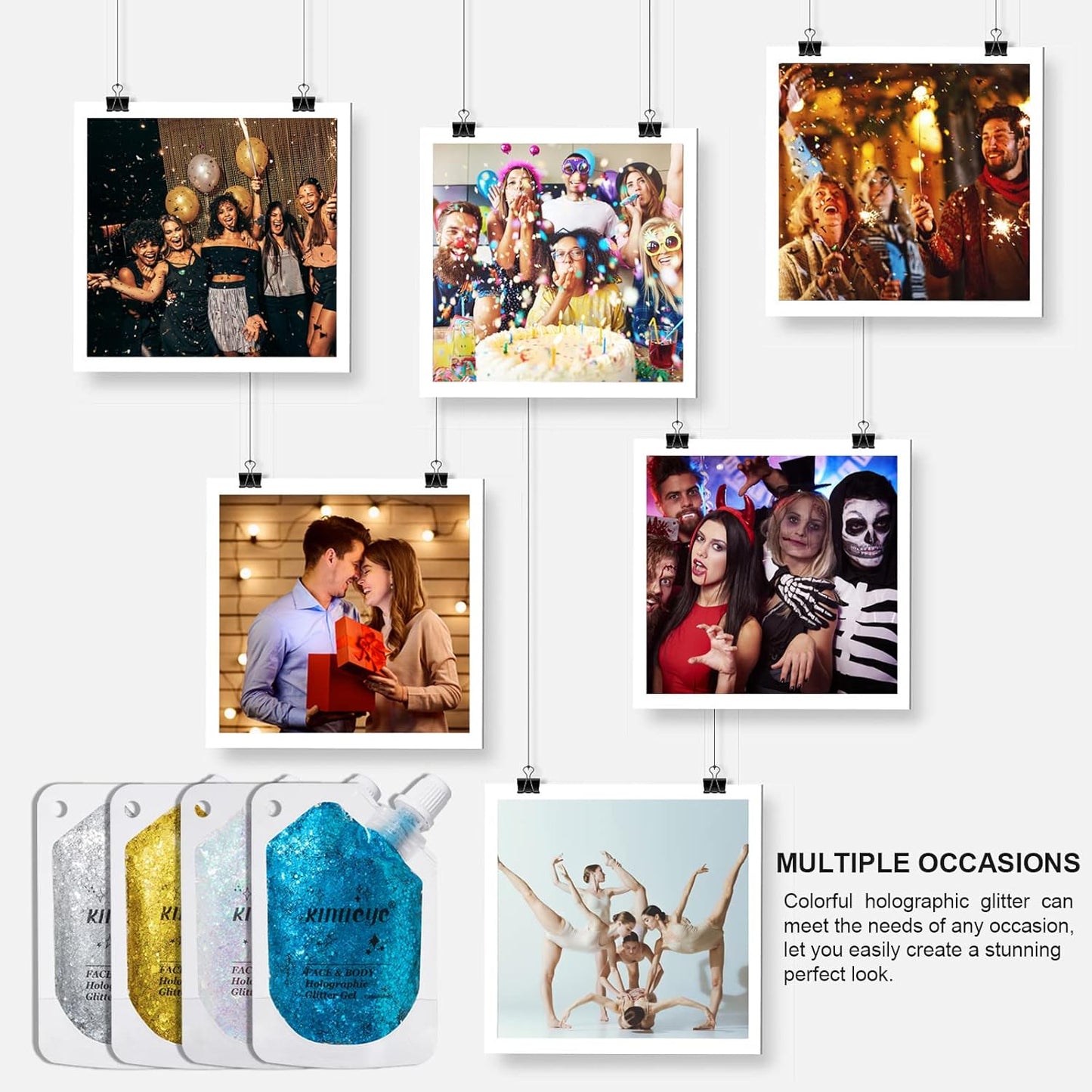 Holographic Face Glitter Gel Body Shimmer Makeup for for Hair, Face, Clavicle, Arm, Nail, Eyeshadow, Long Lasting Waterproof Mermaid Sequins Party Glitter for Rave Festival, 1.35oz (Pure Gold #11)