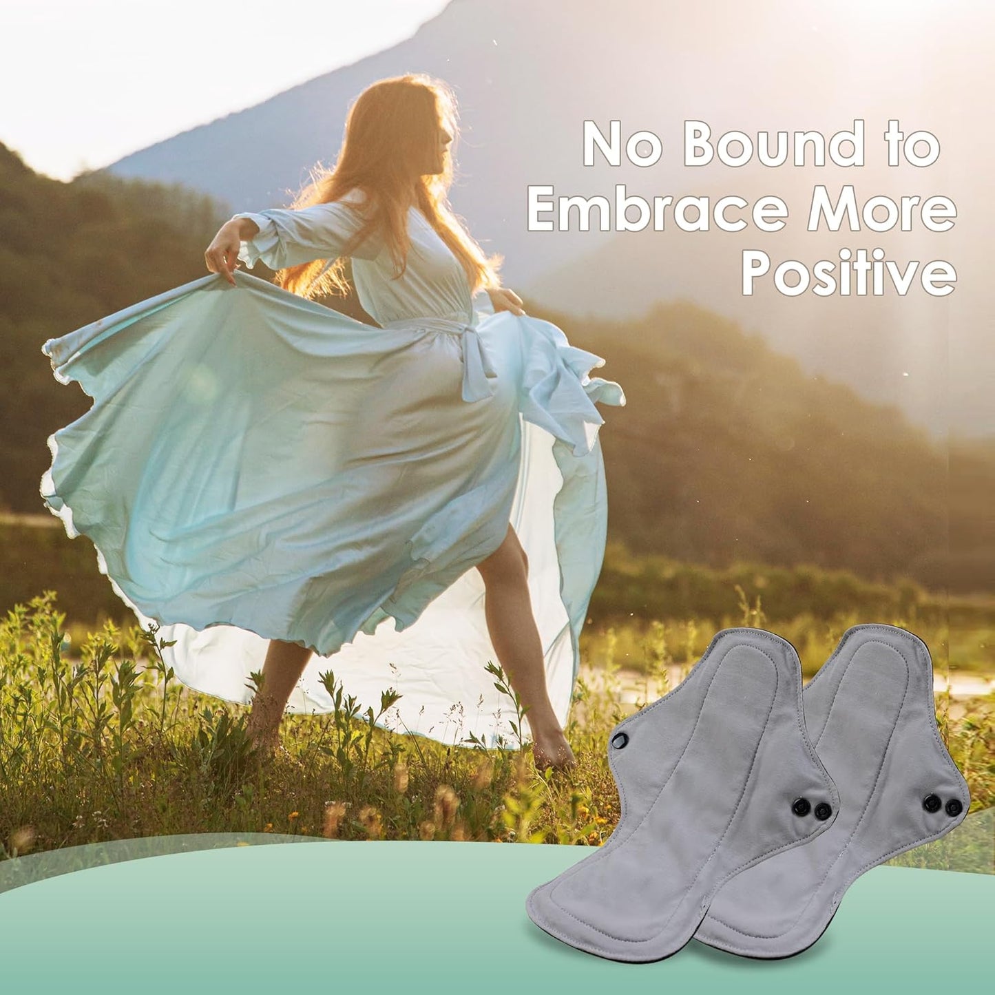 wegreeco 6 Pcs Reusable Menstrual Pads, Ultra Absorbent Cloth Pads for Heavy Flow, Sanitary for Teens, Women, Nonslip, Grey Inner, Black Outer, Medium