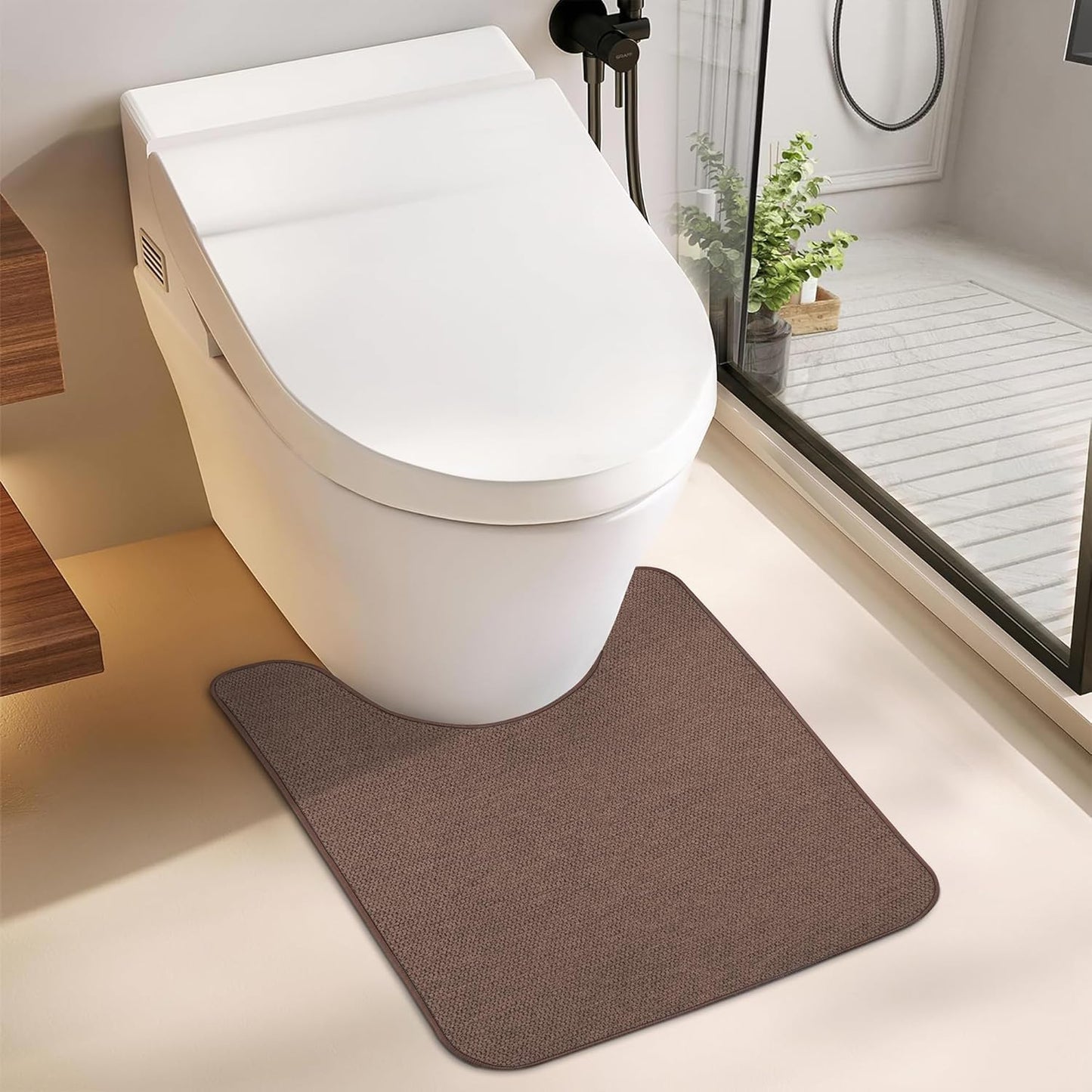 Toilet Rugs U Shaped Bathroom Rug,Machine Washable Non Slip Quick Dry Super Absorbent Ultra Thin Toilet Mats for Bathroom Toilet.Brown,1'8"x2'(20x24inch)