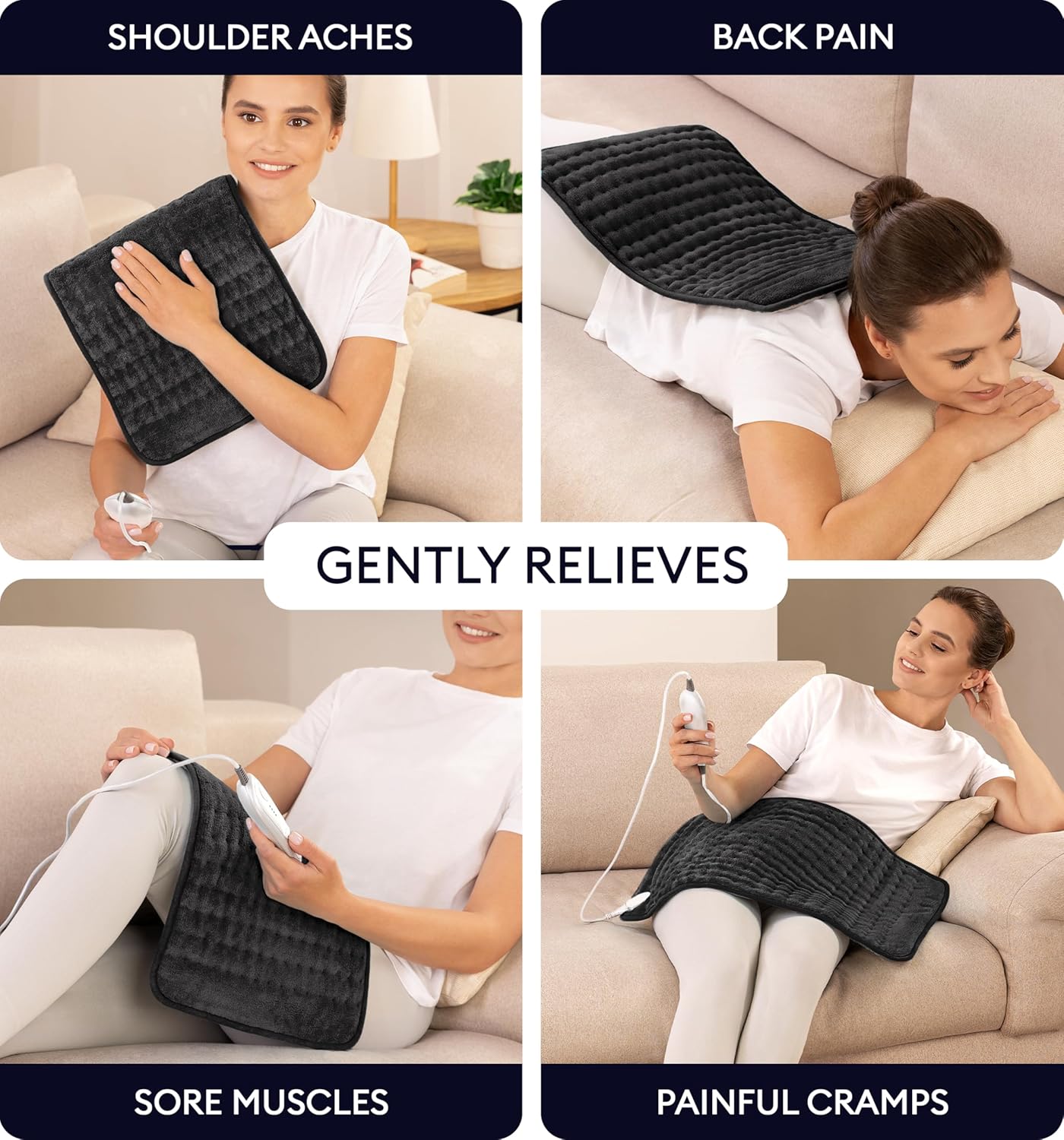 GENIANI Electric Throw – Heated Throw Blanket & Electric Blanket Throw, Heating Pad for Back Pain & Cramps Relief, Auto Shut Off, Washable, Moist Heat Pad for Neck & Shoulder (12"x24" Jet Black)