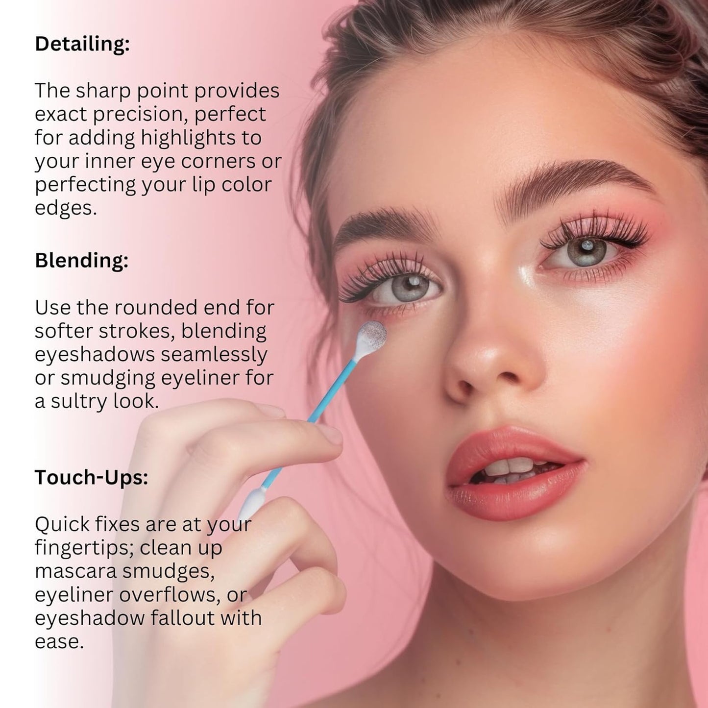 Fran Wilson EYE TEES COTTON TIPS 80 Count (3 PACK) - Precision Makeup Applicator, Double-sided Swabs with Pointed and Rounded Ends for Perfect Blending, Effective Cleaning and Precise Touch-ups