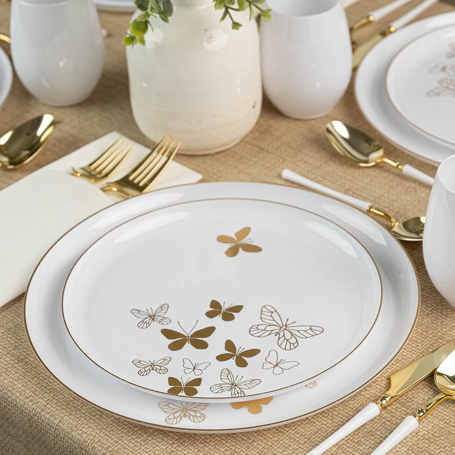 PLASTICPRO [30 Pack 6.3 Plastic Party Plates Edge Collection Premium heavyweight Elegant Disposable Tableware Dishes Butterfly Collection