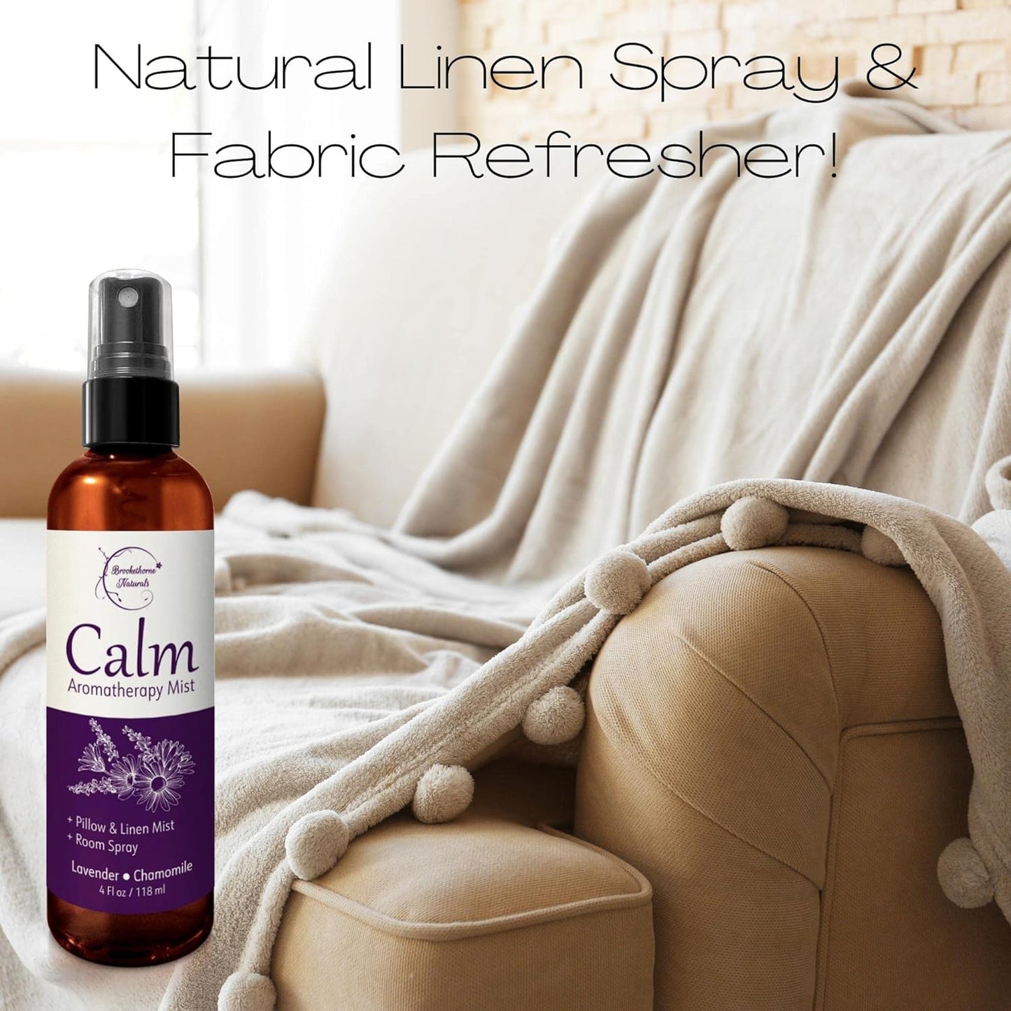 Calm Aromatherapy Mist with Lavender & Chamomile Essential Oil. Natural Sleep & Pillow Spray, Room & Linen Mist. Lavender Spray Air Freshener for Relaxation & Sleep - Brookethorne Naturals