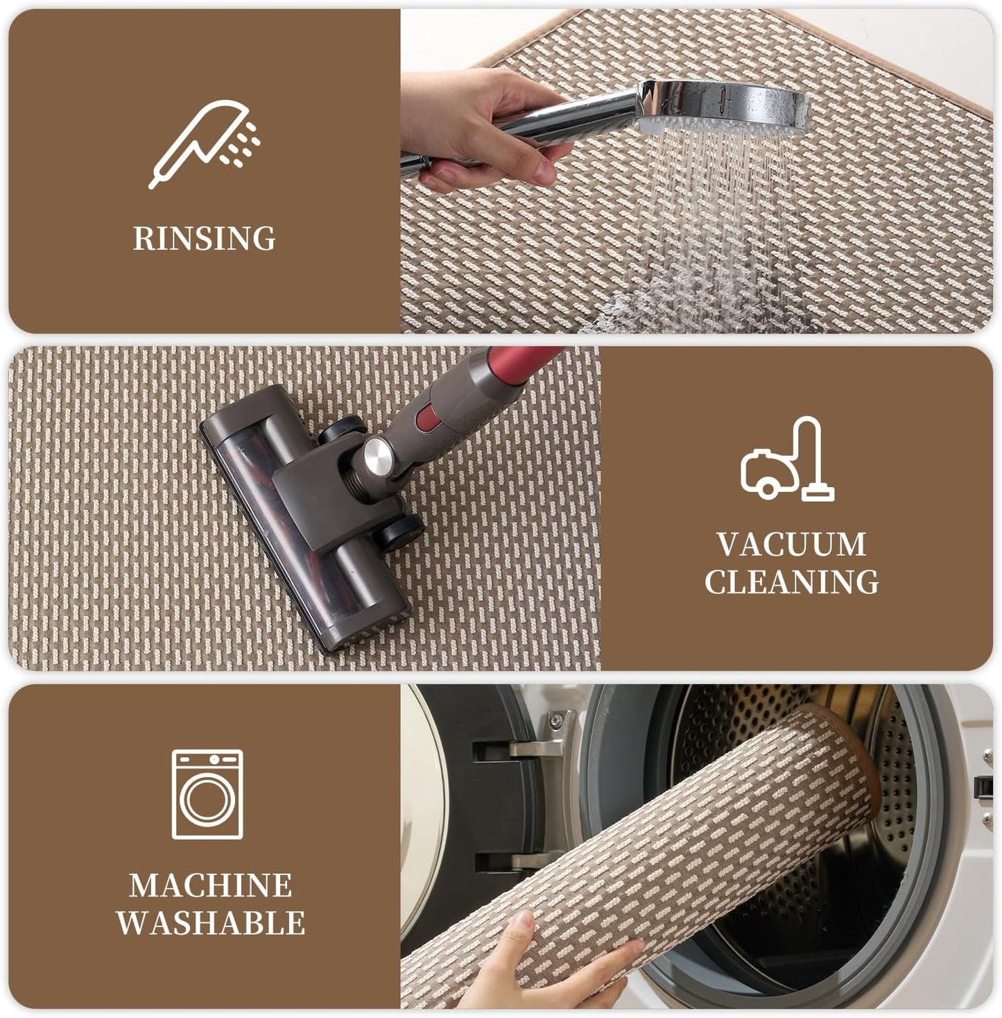 RESARE Non Slip Bathroom Runner - Machine Washable Bath Rugs, Super Absorbent Bath Mat Quick Dry Bath Runner, Bath Mat Ultra Soft Rugs for Bathroom Floor, 24"x47" Brown