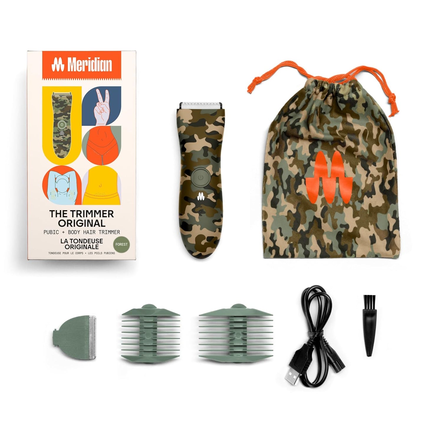 MERIDIAN The Trimmer Original - Body Hair Trimmer for Men, Electric Shaver for Pubic Hair, Chest, Legs & Bikini, Waterproof & Rechargeable, Forest