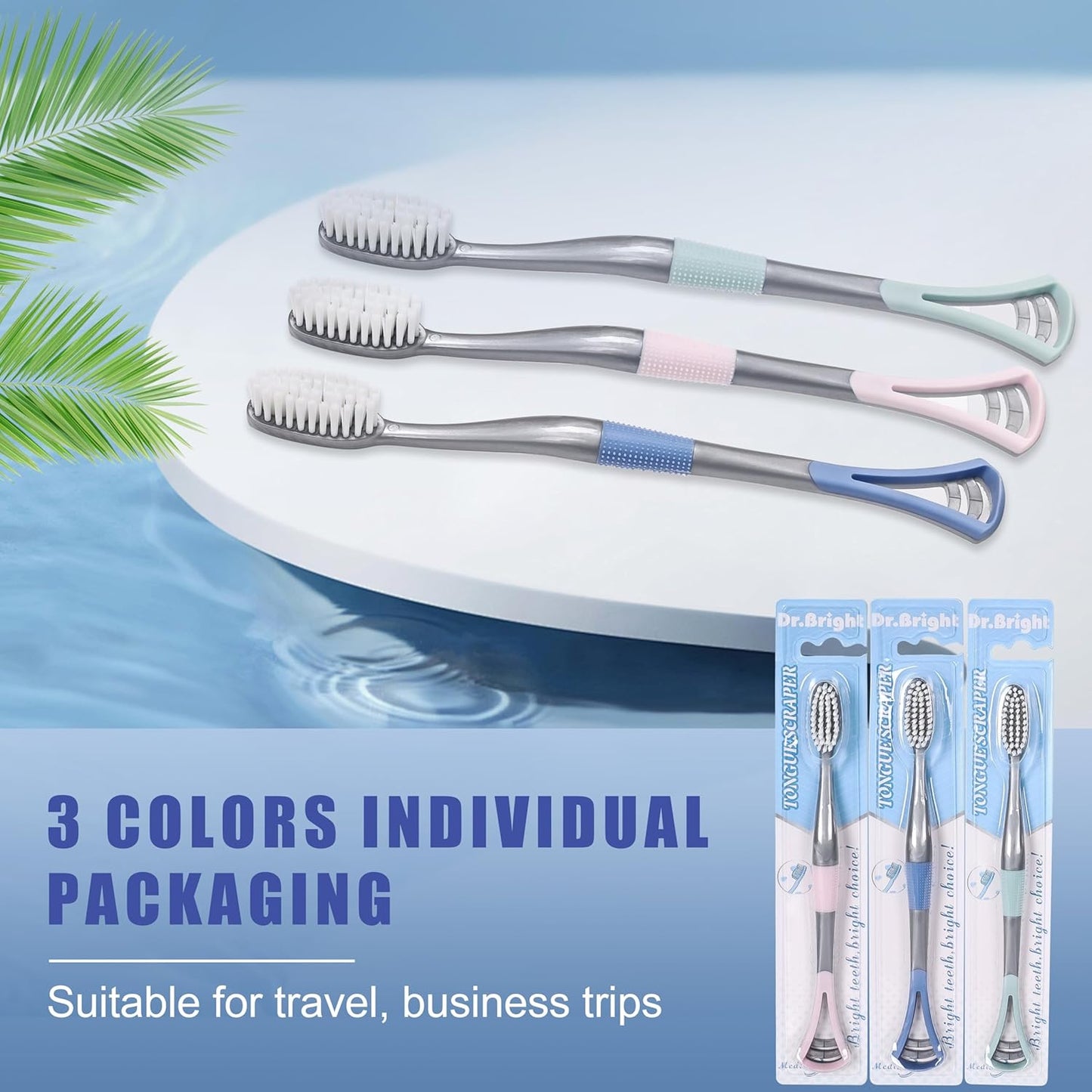2IN1 Toothbrush Medium with Tongue Scraper, Medium Toothbrushes for Adults, Travel Toothbrushes with Ergonomic Handle, Assorted Colors, 6 Pack