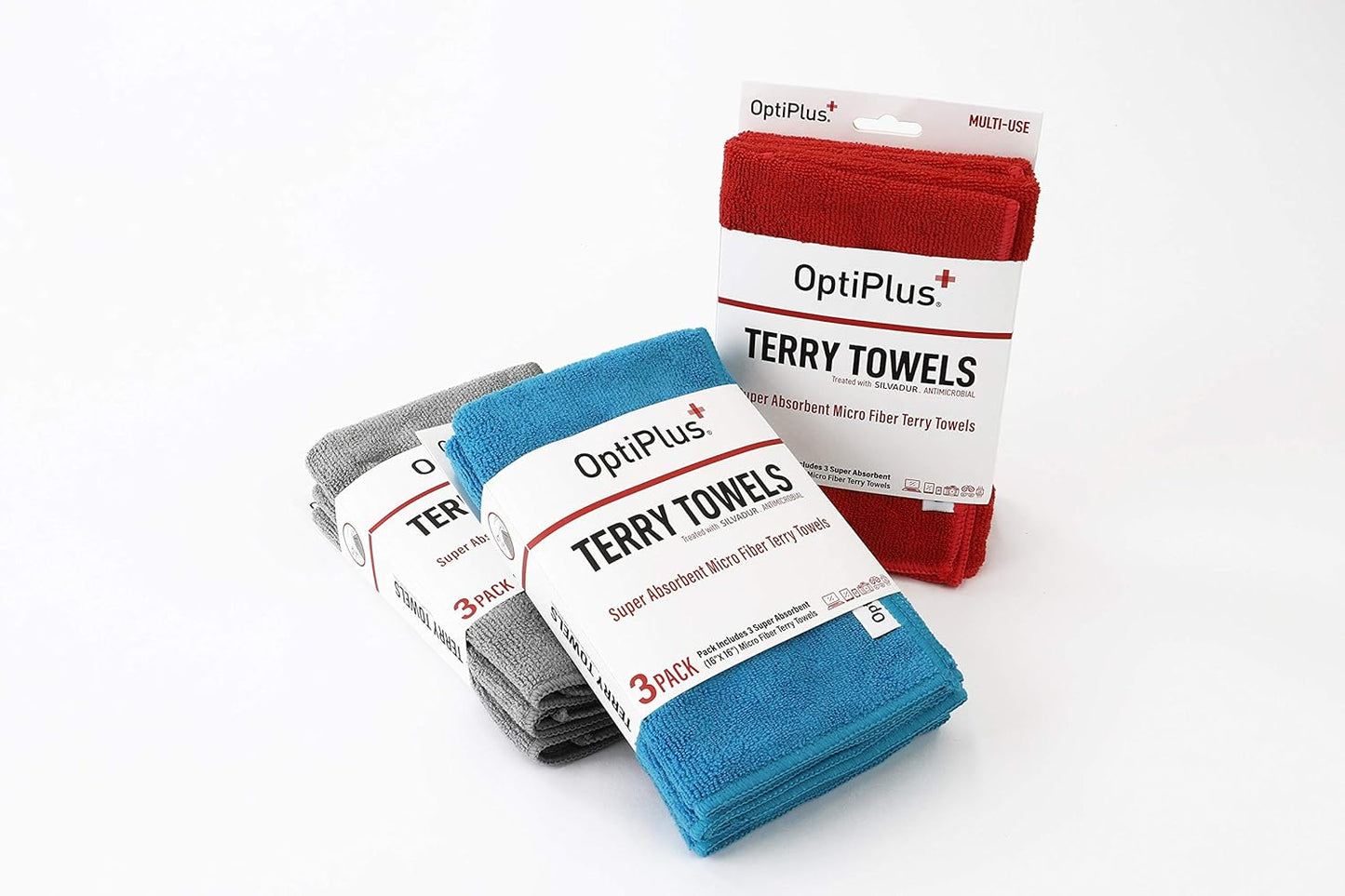 OptiPlus 16" x 16" Microfiber Terry Towels Treated with Silvadur 930 Antimicrobial - Red