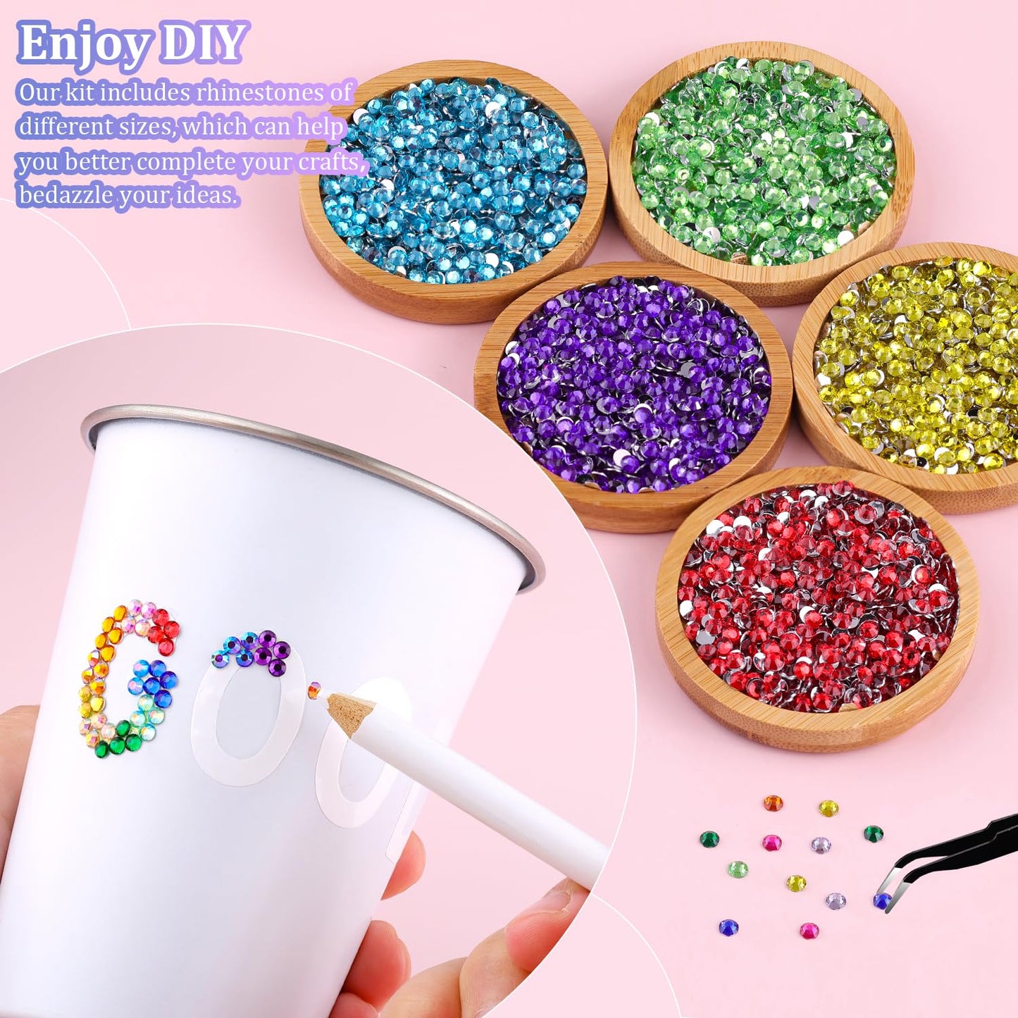 12600Pcs Resin Rhinestones for Bedazzling with Tweezers, Multicolor 4mm Rhinestones for Crafting with 3Pcs 10ml B7000 Jewelry Glue for DIY Crafts Clothing Tumblers Shoes Fabric Nail Art
