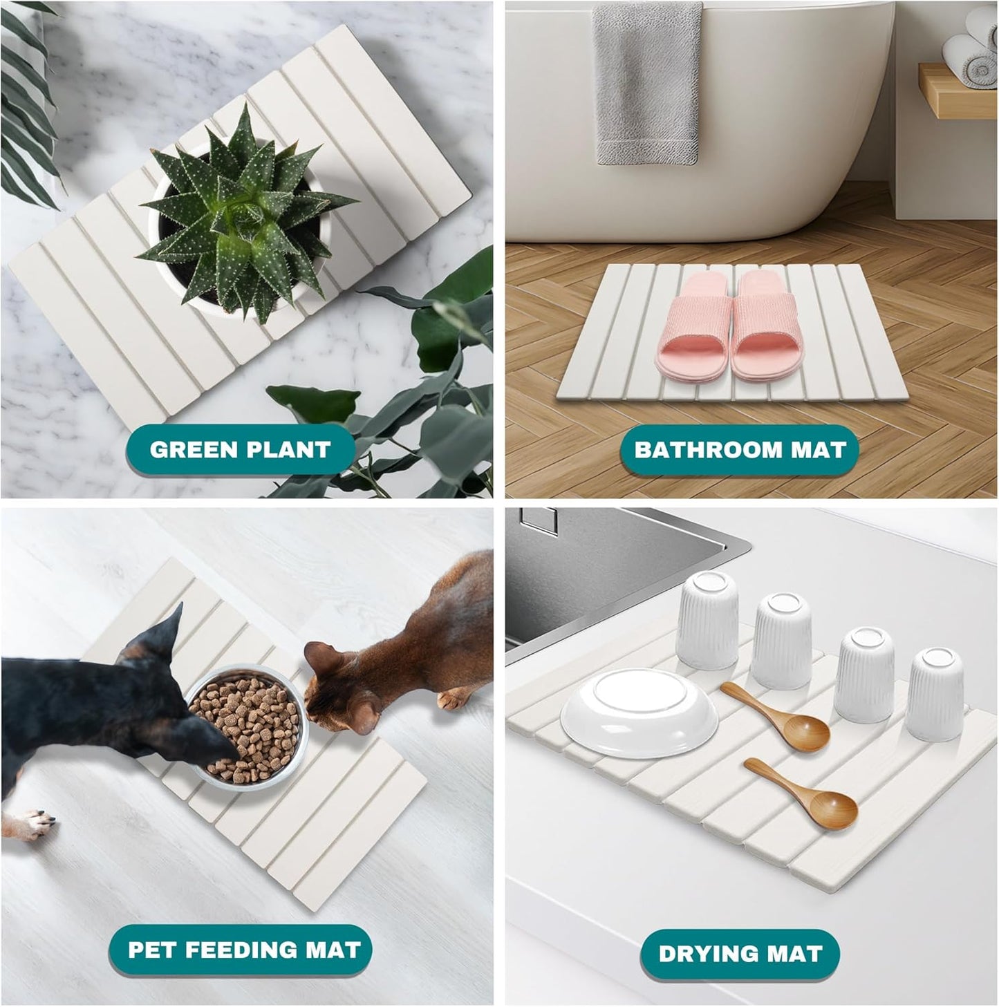 Stone Drying Mat for Kitchen Counter, Quick Dry Absorbent Collapsible Dish Drying Mat, Eco-Friendly Absorbent Diatomaceous Earth Mats for Dishes Bottles Cups Bathroom Any Counterop 24" x 15"