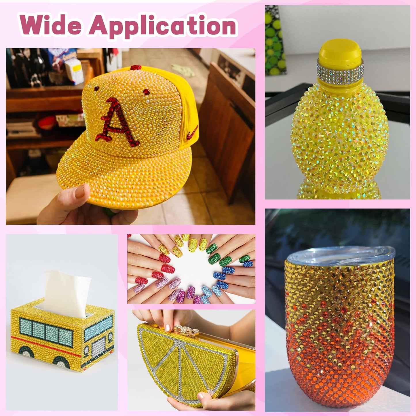 20000Pcs Yellow Rhinestones for Bedazzling with 1Pcs B7000 Jewelry Glue, Resin Rhinestones for Crafting Crafts DIY, Bedazzler Kit Gems for Clothing Shoes Tumblers Nail Art Assorted Size 3/4/5/6mm