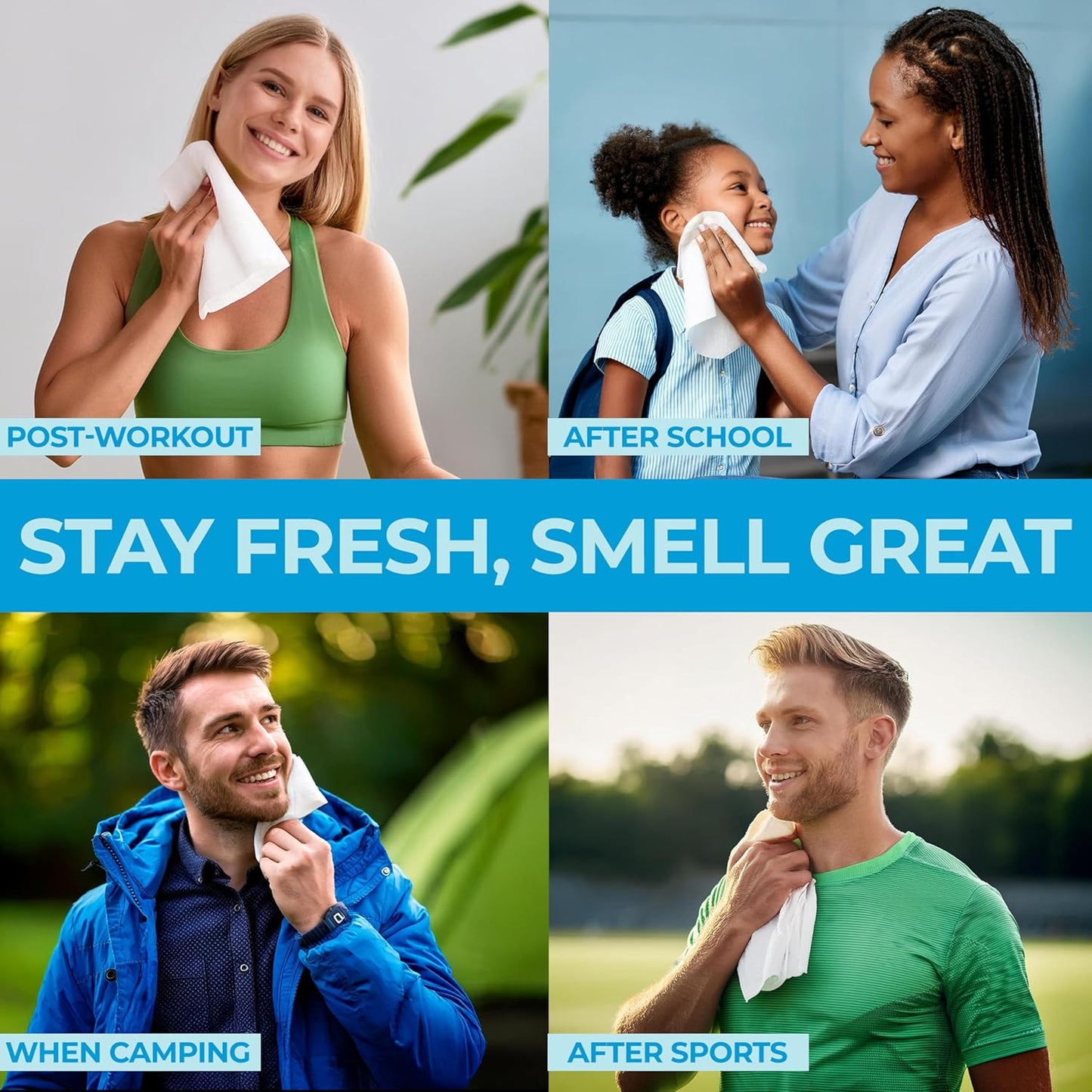 Dura Cleanse Body Wipes for Adults Bathing No Rinse (2 Pack) 100 XL Shower Wipes + 8 Travel Bath Sheets - 9" x 12" Extra Thick Waterless Adult Disposable Washcloths for Camping, Elderly Incontinence