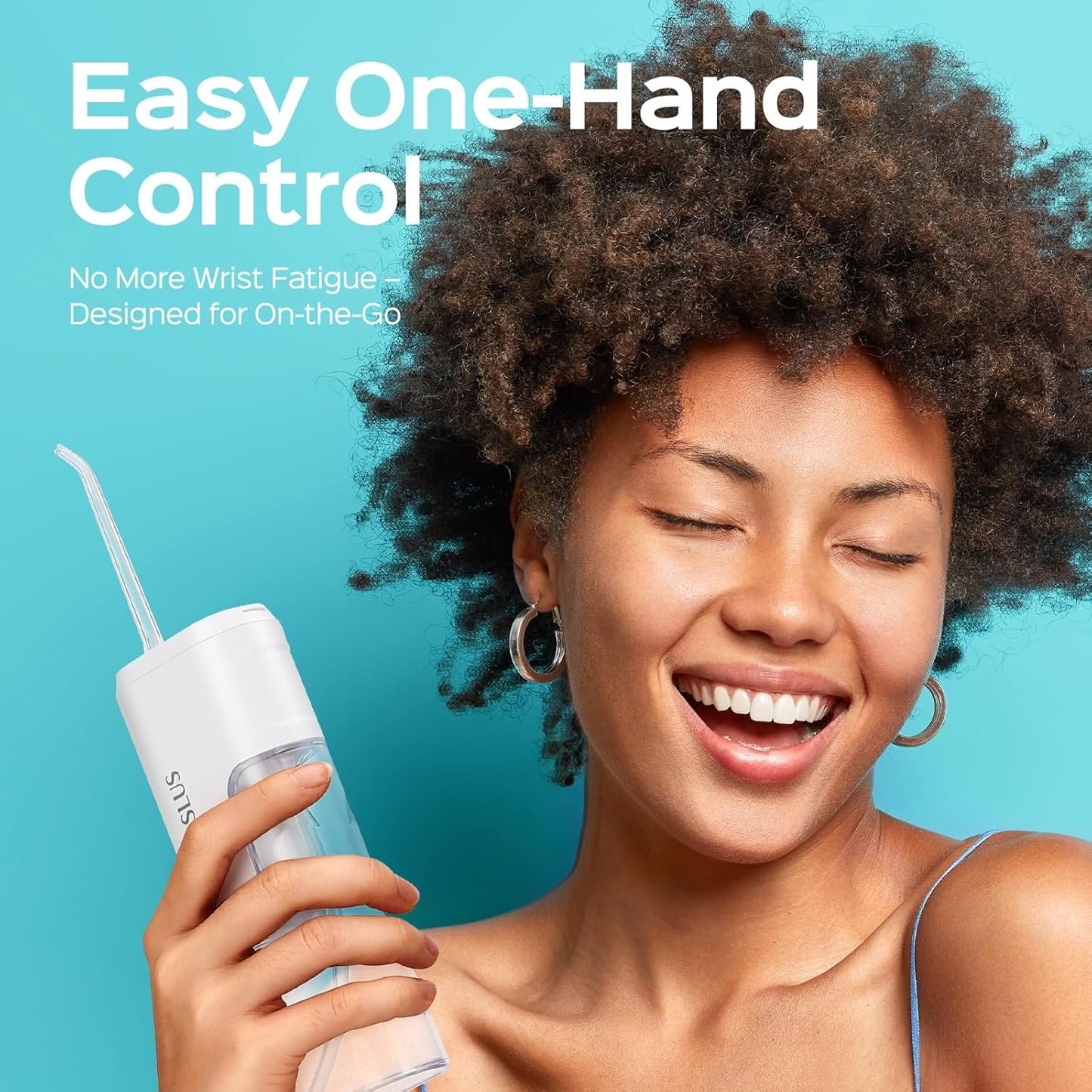 COSLUS Mini Water Flosser for Travel: Portable Compact Design, Cordless Oral Irrigator with 4 Jet Tips Storable, IPX7 Waterproof for Braces, Orthodontic, Sensitive Gums Outing & Home, White, T40