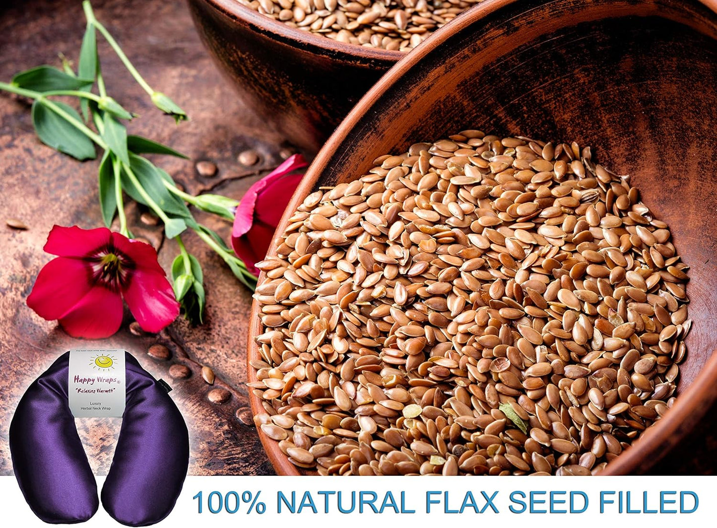 Microwavable Herbal Neck Wrap - Hot Cold Aromatherapy Neck Warming Pillow - Heating Pad for Migraines, Stress, Gifts for Women, Birthdays, Christmas and Free Sleep Mask - Amethyst Satin