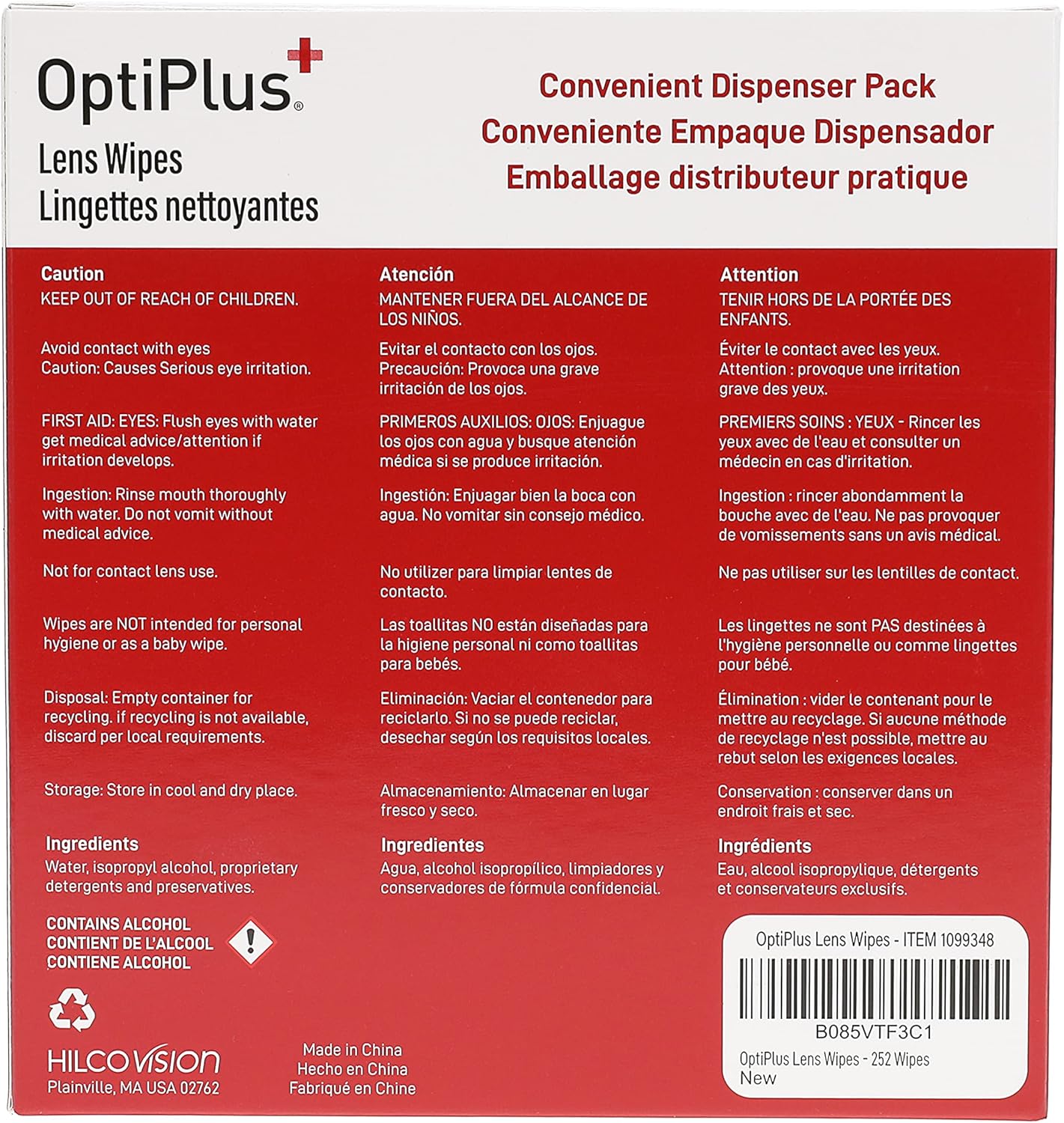 OptiPlus Eyeglass Lens Wipes l Pre-Moistened l Cleaning Wipes for Glasses, Computer & Laptops Screens, Smart Phones, Optical Lens, Goggles, and Watch Screen l Quick-Dry & Scratch-Free | 252 Count