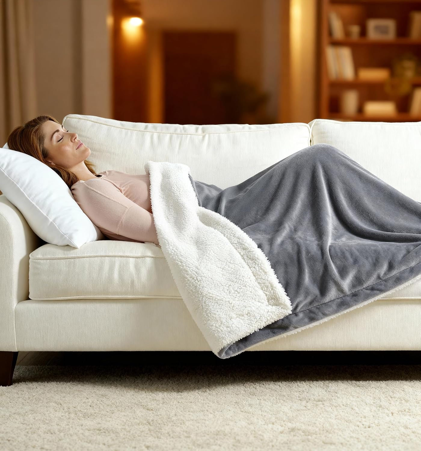 GENIANI Heated Blanket Electric Throw 50"x60" – Safe Electric Heating Blanket with Auto Shut-Off & Overheat Protection, 10 Heat Settings, Washable Heated Throw for Couch, Bed, Office & Dorm