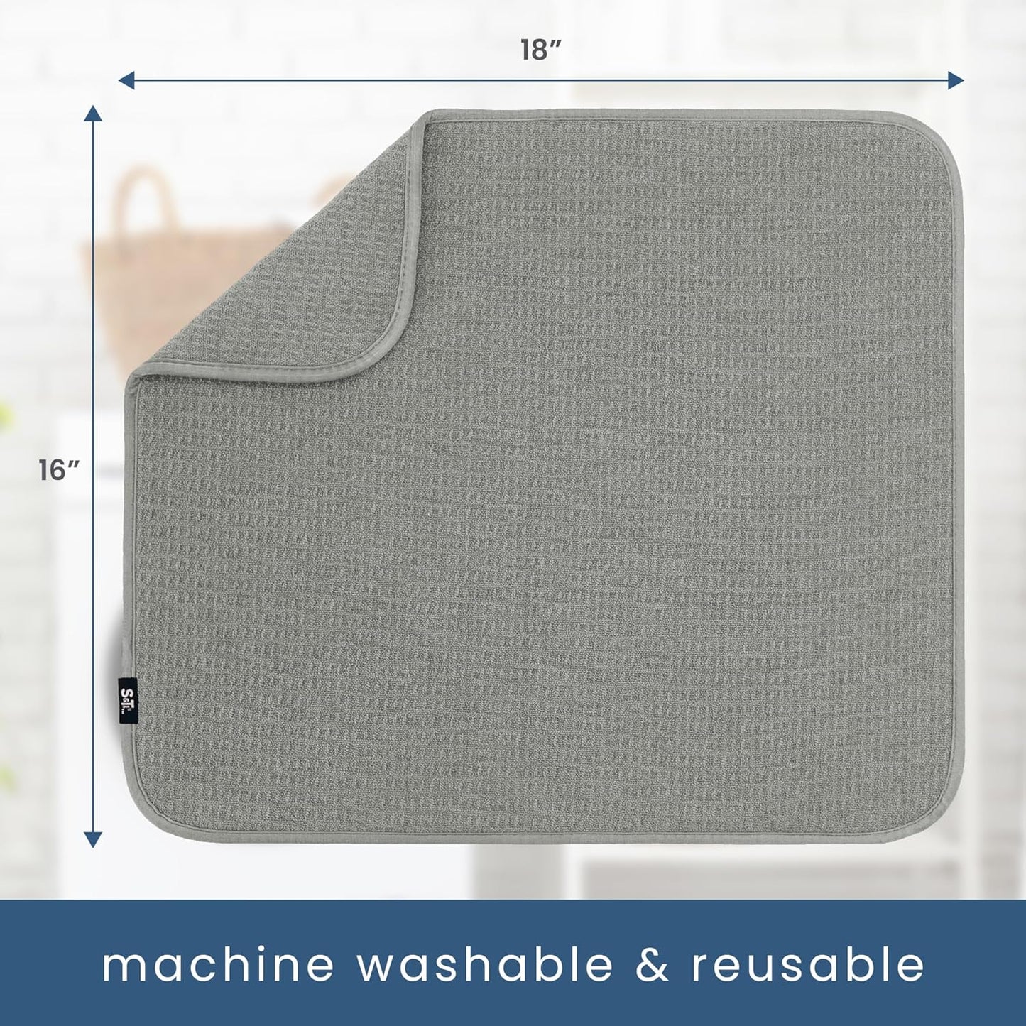 S&T INC. Dish Drying Mat, 16” x 18”, Absorbent Microfiber Kitchen Counter Mat, Dish Drying Pad for Dishes, Utensils, Pots and Pans, Large, Grey