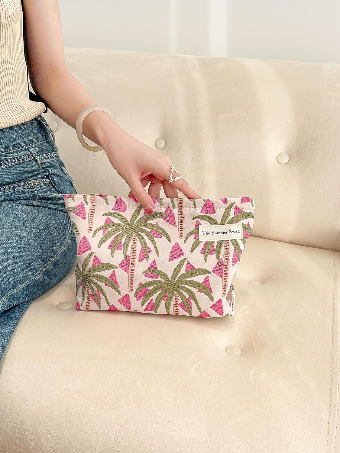 The Summer Swan | Large Aesthetic Makeup Bag | Floral Makeup Bag | Mid-day Clutch | Period Kit Bag | Hygiene Bag | Skincare Bag | Cute Makeup Bag