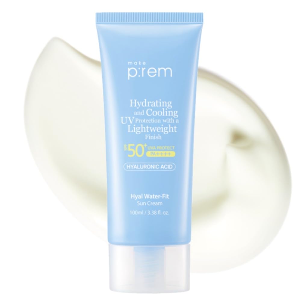 MAKE P:REM Hyal Water-Fit Sun Cream, Law-Irritation Hydrating Face & Body Sunscreen, SPF 50+ PA++++, Korean Sunscreen, 3.38 fl.oz., 100ml