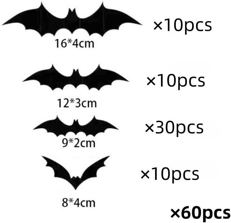 Halloween 3D Bats Decorations Halloween Bats Decoration Sticker Waterproof Scary Bats Wall Decor for Halloween Home Decor Wall and Party Decoration 60Pcs