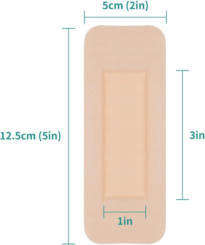 Dimora Foam Wound Dressing 2"x5" Waterproof Silicone Bandages with Adhesive Border, Super Absorbent Breathable Wound Care Products for Sensitive Skin Pack of 5