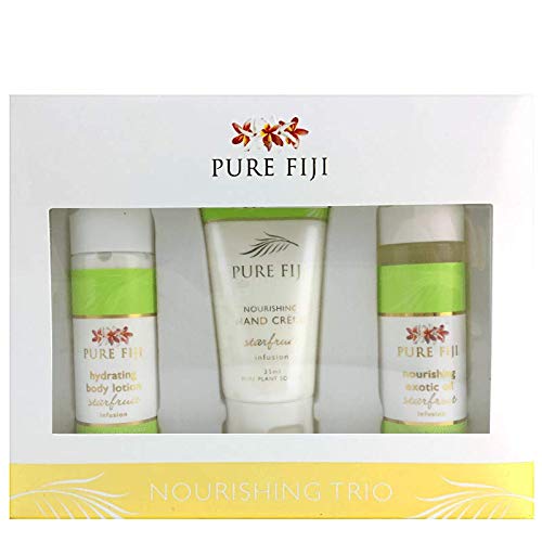 Pure Fiji Nourishing Trio, Ideal Spa Bath Gift Set for Women - Travel Kit - Includes Exotic Body Oil , Hydrating Body Lotion For Women and Nourishing Hand Cream, Starfruit Scent