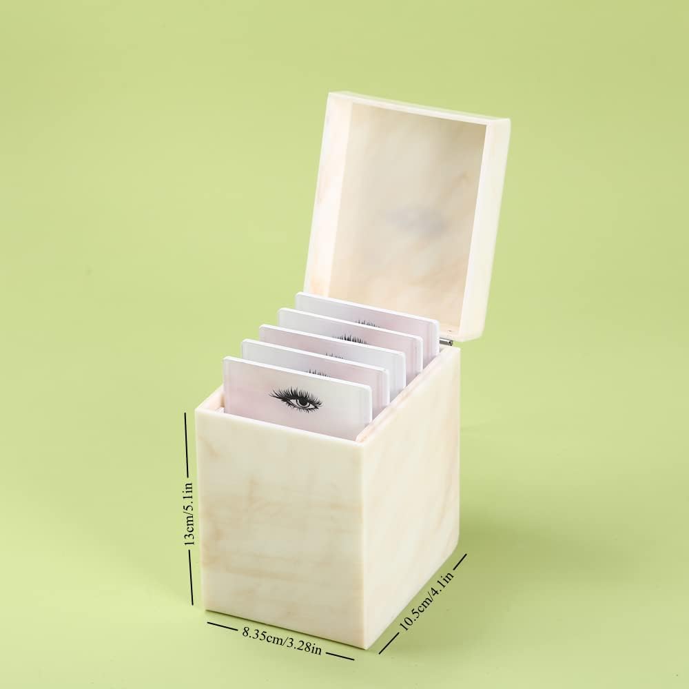 5 Layers Acrylic Eyelash Storage Box, Makeup Eyelashes Extension Close-Packed Display with 5 Pallets, Grafting False Eyelashes Glue Pallet Holder Display Organizer (5 Layers Marble Yellow)
