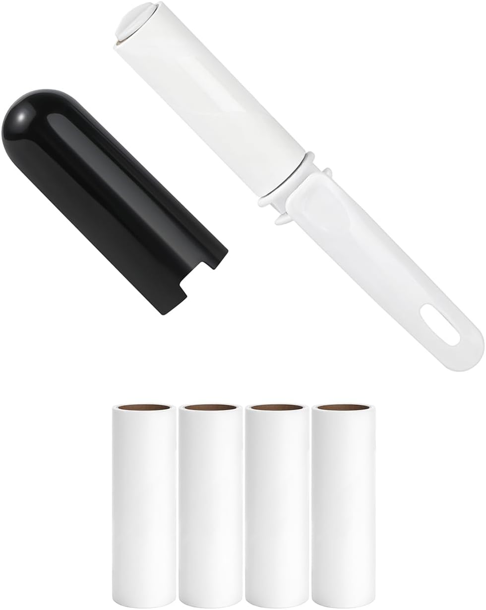 Travel Lint Roller Mini Foldable Lint Remover with Cover and 4 Refills Total 150 Extra Sticky Sheets On The Go Lint Roller for Men Women Traveling Essentials (Black)