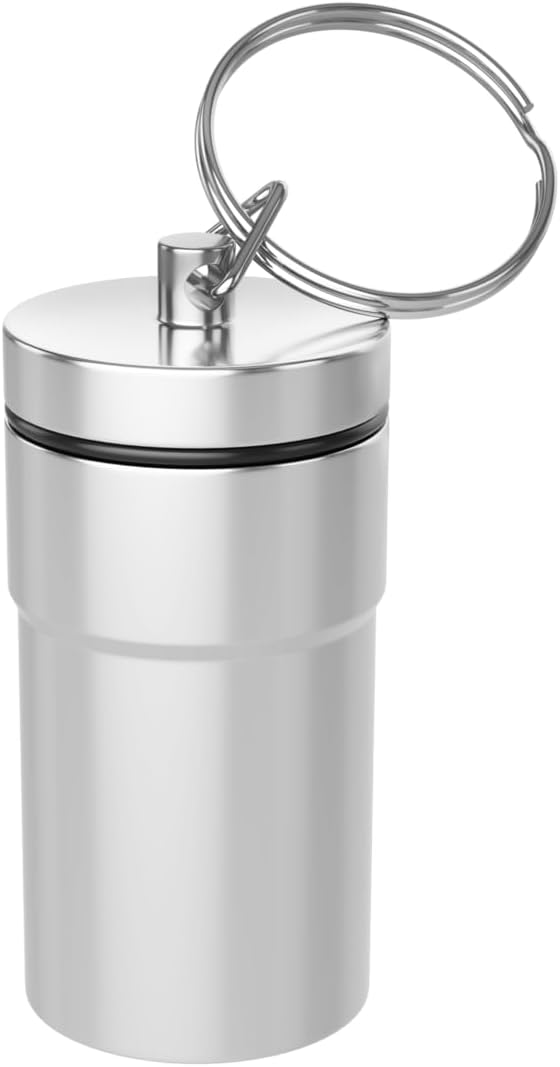 EZY DOSE Keychain Pill Case, Medicine Planner, Vitamin Organizer Box, Daily Planner, Safe for Money & Travel Items, Stainless Steel, Small, Color May Vary, BPA Free