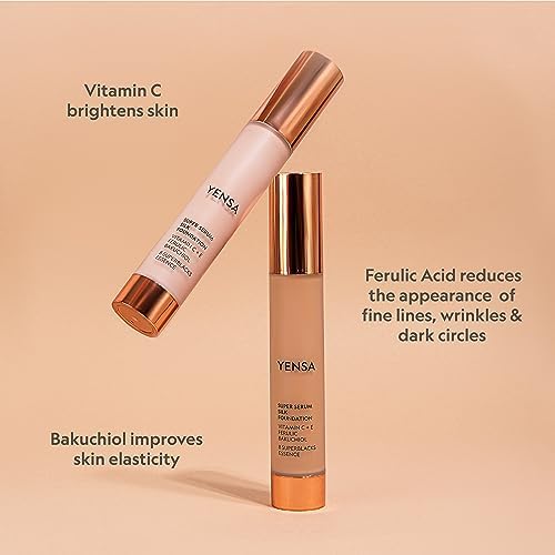 YENSA Serum Foundation Makeup - Super Silk Full Coverage Foundation Enriched with Peptides, Vitamin C & Ferulic Acid to Help Reduce Fine Lines, Wrinkles & Dark Circles - Fair 1 (1 oz)