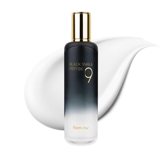 FARMSTAY Black Snail & Peptide 9 Perfect Emulsion, Snail Mucin Moisturizer for Elastic & Glow, Hydrating & Soften, Anti-aging, Barrier Repair, for Women & Men, Korean Skin Care, 4.05 fl.oz