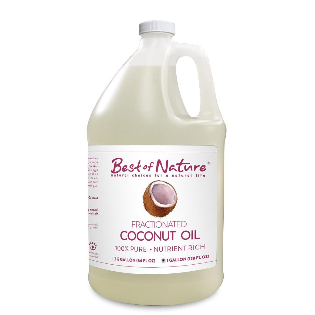 Best of Nature 100% Pure Fractionated Coconut Oil - Liquid MCT Massage & Body Oil, Unscented Moisturizer for Hair, Skin, Face, Aromatherapy Carrier for Essential Oils, Gallon (128 fl oz)