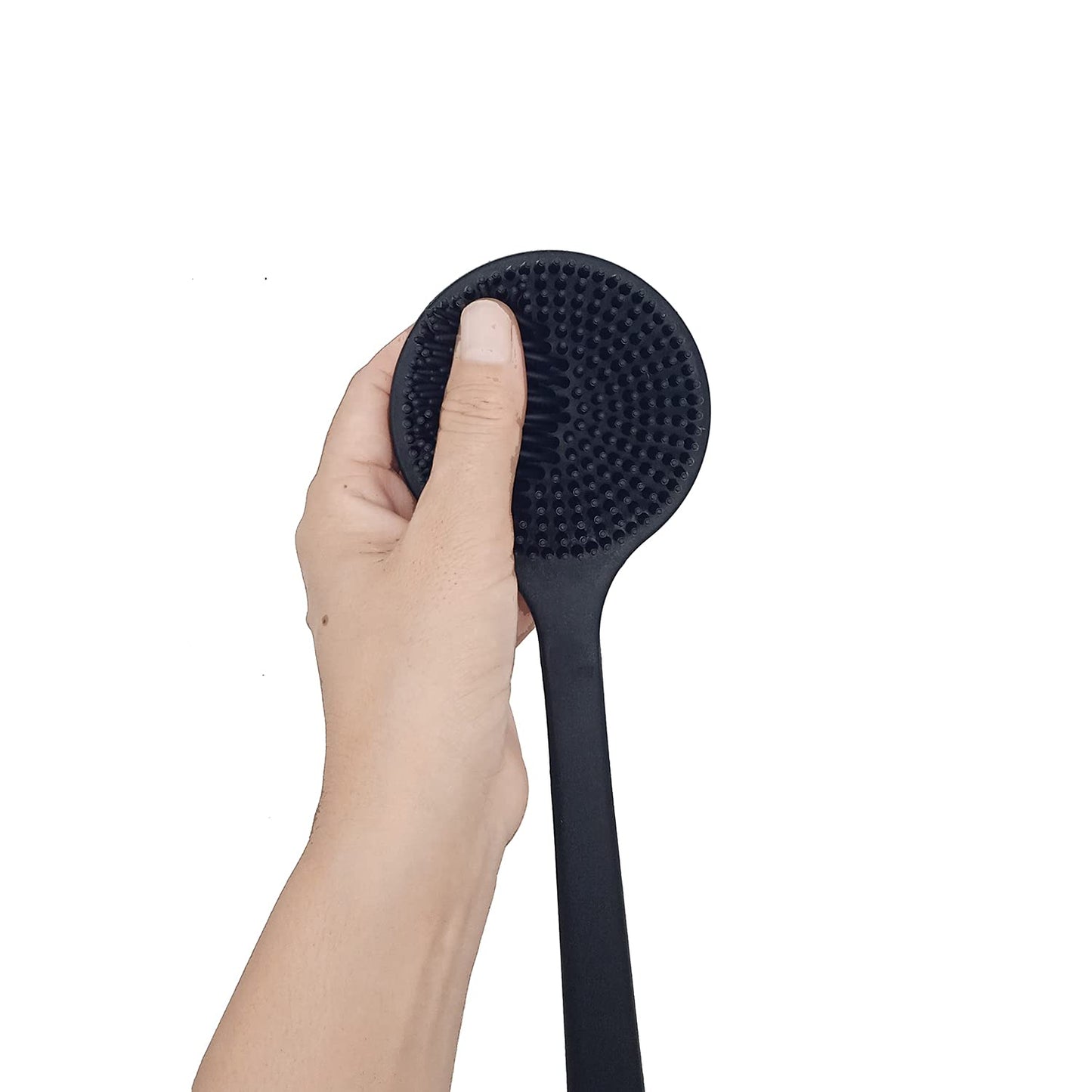 DNC Back Scrubber for Shower Soft Silicone Bath Body Brush with Long Handle (Black)