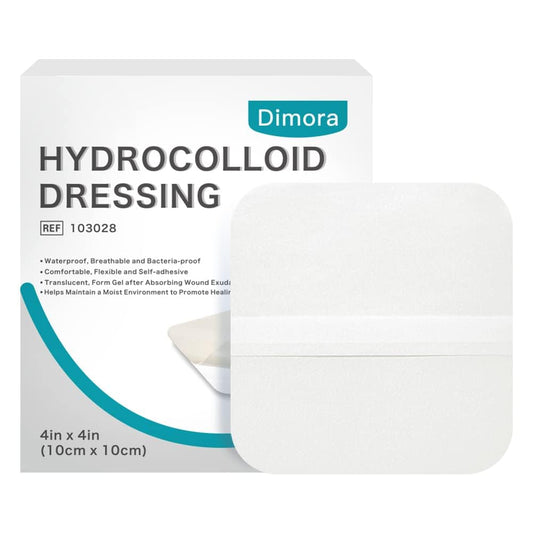 Dimora Hydrocolloid Dressing 4" x 4" for Wound Care, 10 Pcs Large Patch Bandages with Self-Adhesive for Bedsore, Burn, Blister, Acne Care, Super Absorbent for Fast Healing