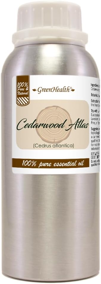 Cedarwood Atlas Essential Oil – 8 fl oz (237 ml) Aluminum Bottle w/Plug Cap – 100% Pure Essential Oil – GreenHealth
