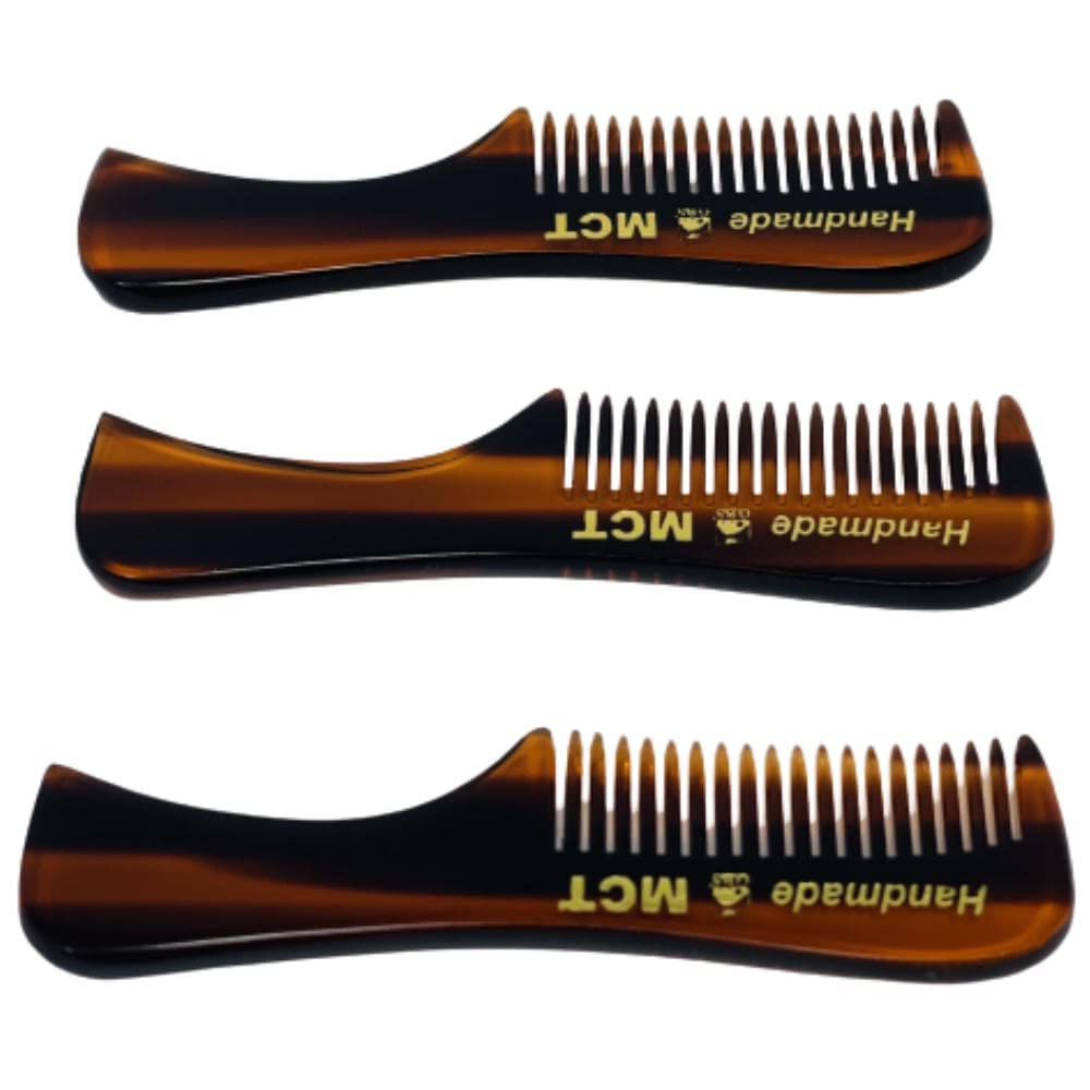 Stylish Tortoise Pocket Beard & Mustache Comb – Handcrafted Cellulose Acetate Grooming Tool, 3" Compact Travel & Daily Use, Pack of 3 MCT's for Home, Office, Travel