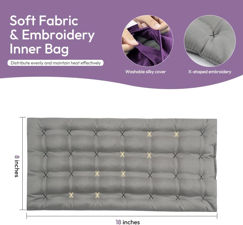 Microwavable Heating Pad with Washable Cover, 8 x 18 Microwave Heating Pad for Neck and Shoulders, Moist Heat Bean Bag Warm Compress for Knee, Joints, Wrist, Abdomen (Dark Purple)