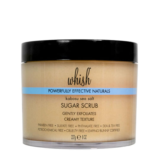 Whish Beauty Kabosu Sea Salt Sugar Scrub - Exfoliating Body Scrub for Women - Brown Sugar Exfoliator with Raspberry, Aloe & Shea Butter - Paraben & Sulfate Free - 8 oz