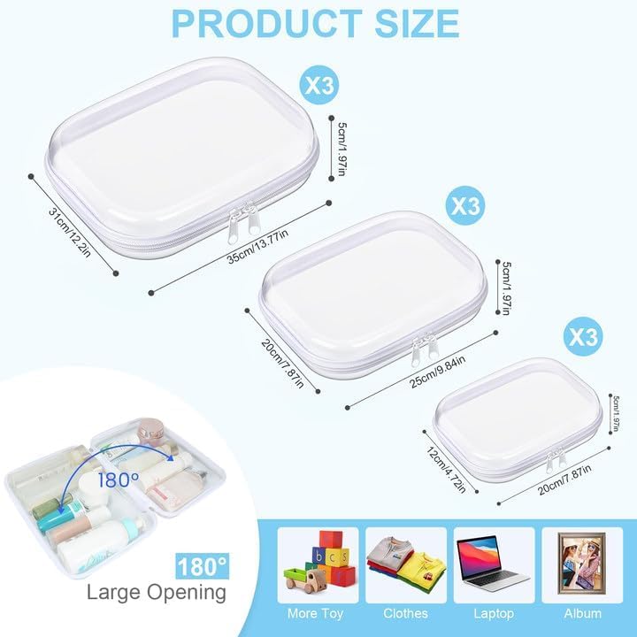 6 Pcs Clear Hard Zipper Case Hard Plastic Zipper Pouches Clear Shell Case Portable Travel Organizer Makeup Bag for Building Blocks Puzzles Cosmetics Makeup Supplies
