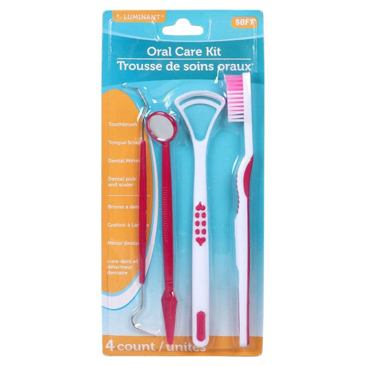 oral care kit 4 count/unites kit de cuidado bucal con 4 unidades (pink, rosado)