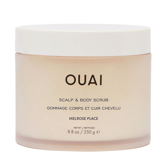 OUAI Scalp & Body Scrub, Melrose Place - Exfoliating Body Scrub with Sugar & Coconut Oil Blend for Smooth, Moisturized Skin - Gentle Scalp Exfoliator for Removing Product Build Up (8.8 Oz)