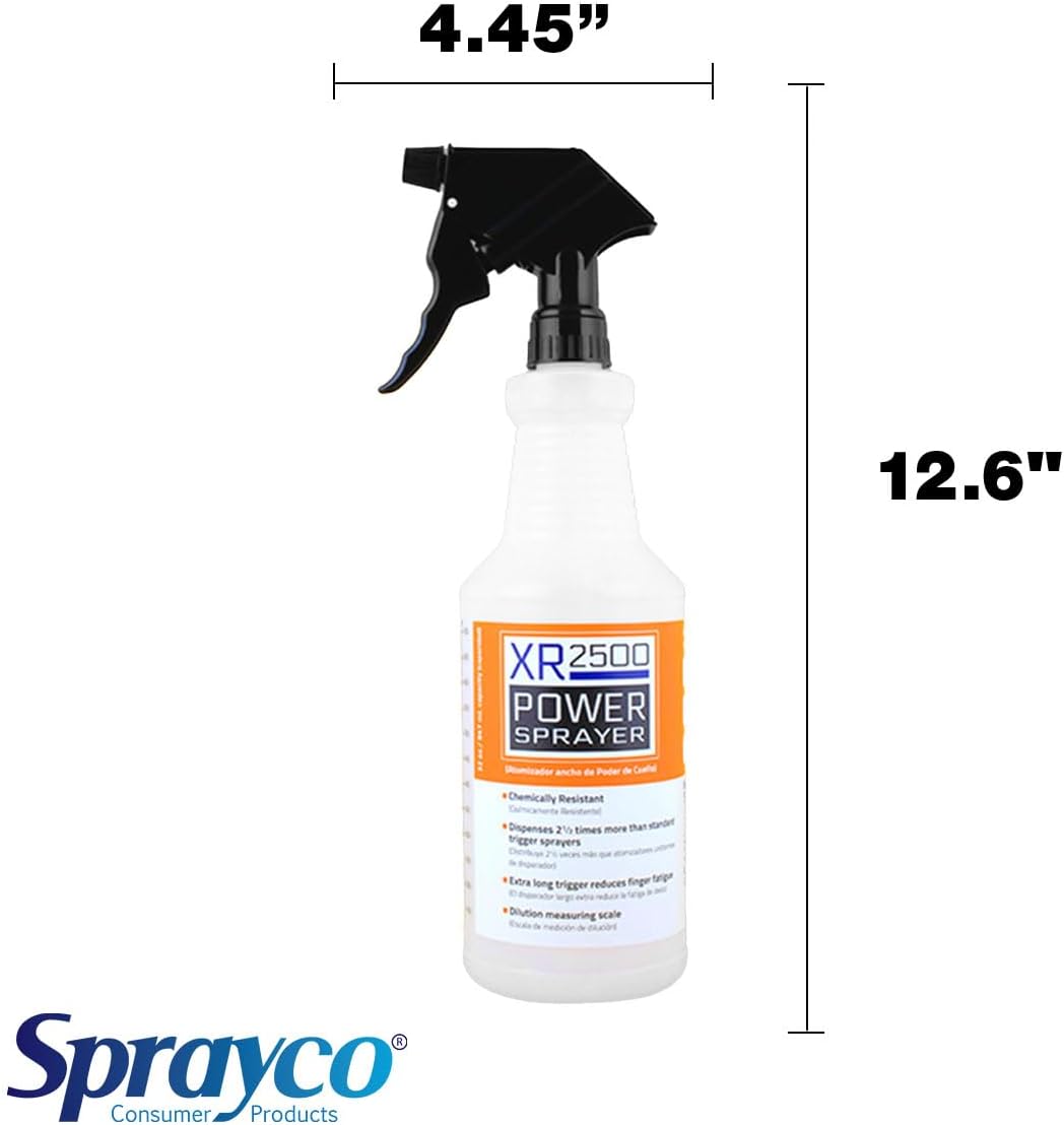 32oz Chemical Resistant Spray Bottle – Adjustable Nozzle, Built-in Dilution Scale, Heavy Duty Plastic, All-Purpose Cleaning, Gardening, Car Detailing, Plant Mister