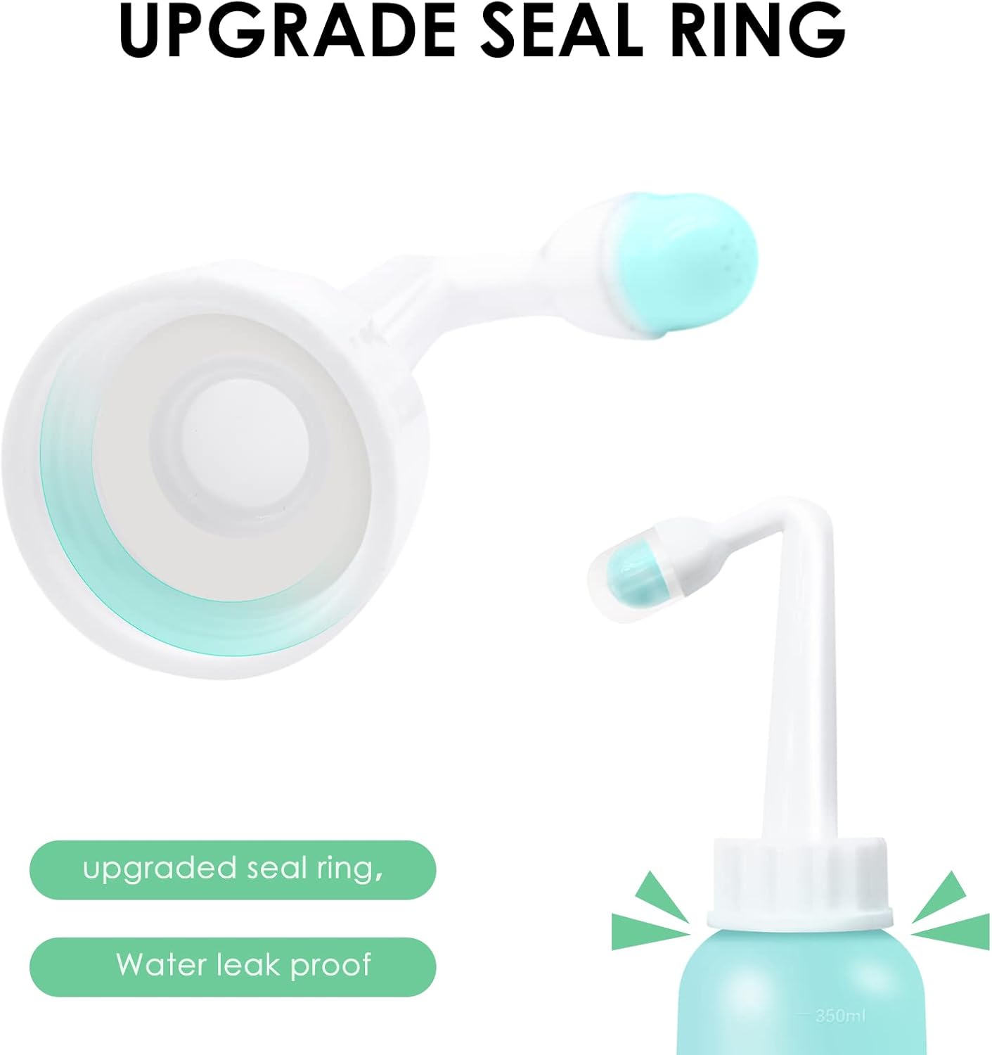 RUFCRIL Mini Peri Bottle, 350ml Portable Travel Bidet with Extra Ring and Carry Bag, TPE Material for High Temperature Resistance, Essentials for Postpartum Perineal Care,Hemorrhoid Treatment, Green