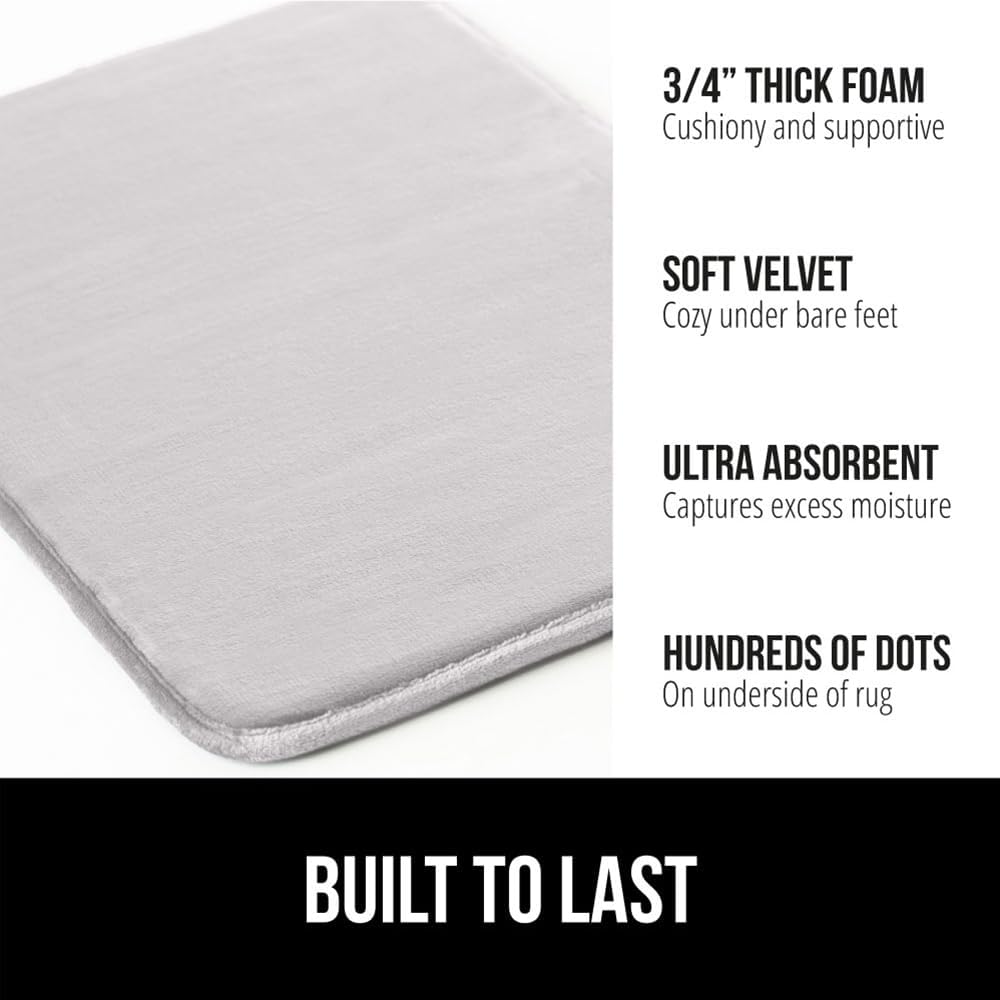 GORILLA GRIP Memory Foam Bath Rugs, Soft Absorbent Velvet Bathroom Mats, Durable Dots on Underside, Machine Washable Bathmat, Carpet Rug Room Decor for Shower Floor, 60x24 Mat, Light Gray