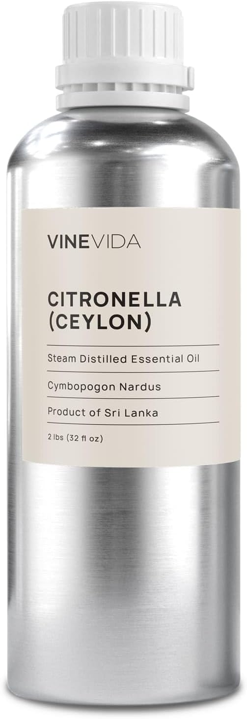 VINEVIDA Citronella Ceylon Essential Oil 32 oz - Undiluted Citronella Oil 32 oz - Citronella Candle Oil Scent - DIY Candle Scents for Candlemaking - Bulk Essential Oil for Soap Making Safe for Skin