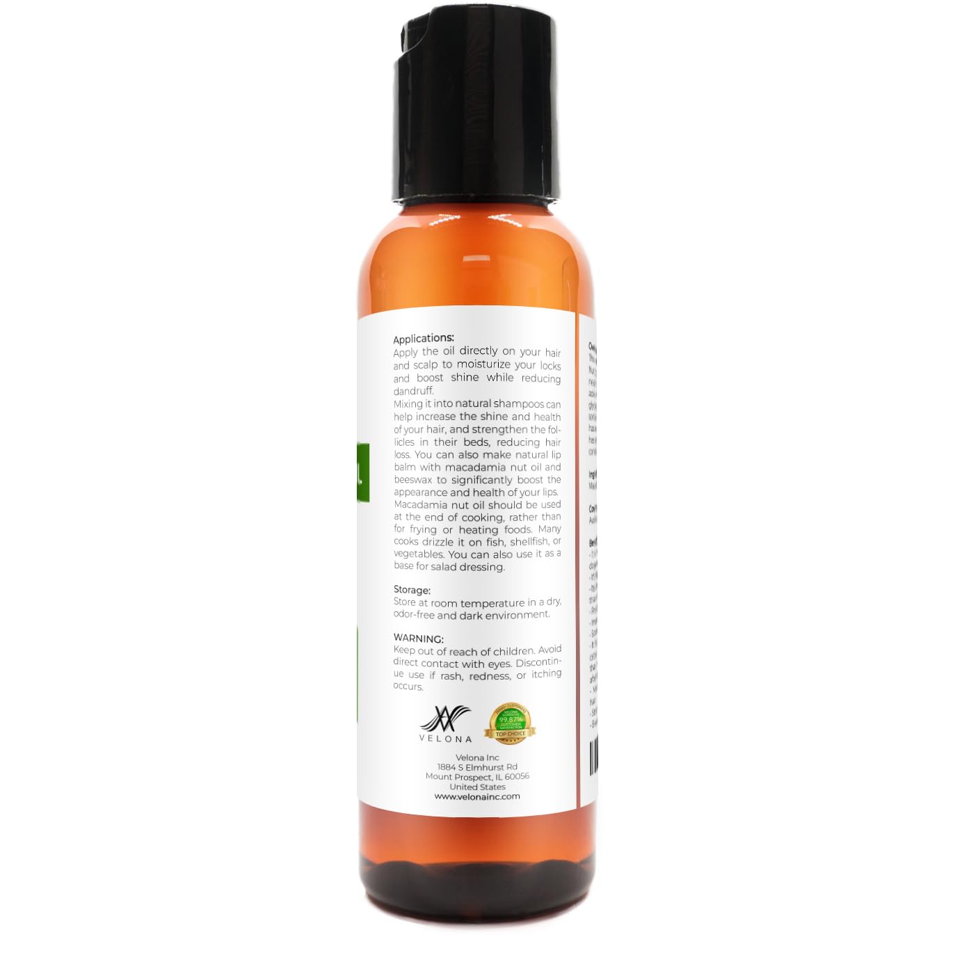 velona Macadamia Nut Oil 2 Fl Oz | 100% Pure and Natural Carrier Oil | Refined, Cold pressed | Cooking, Skin, Hair, Body & Face Moisturizing | Use Today - Enjoy Results