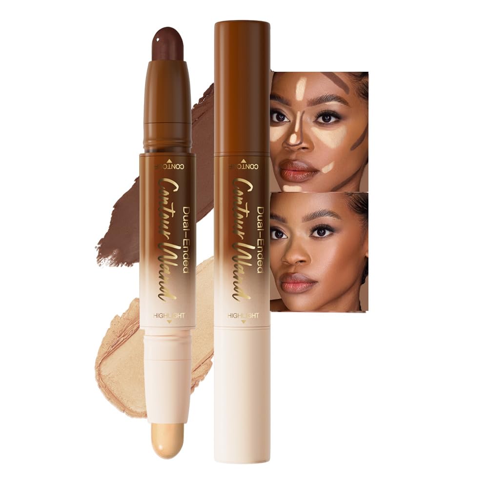 evpct Nude Brown & Nude Cream Contour Stick Face Body Makeup Dual Ended, no Transfer Waterproof 2 in 1 Cream Concealer Stick Contouring Makeup, Nose Contour Bronzer Sticks Face Highlighter Make up