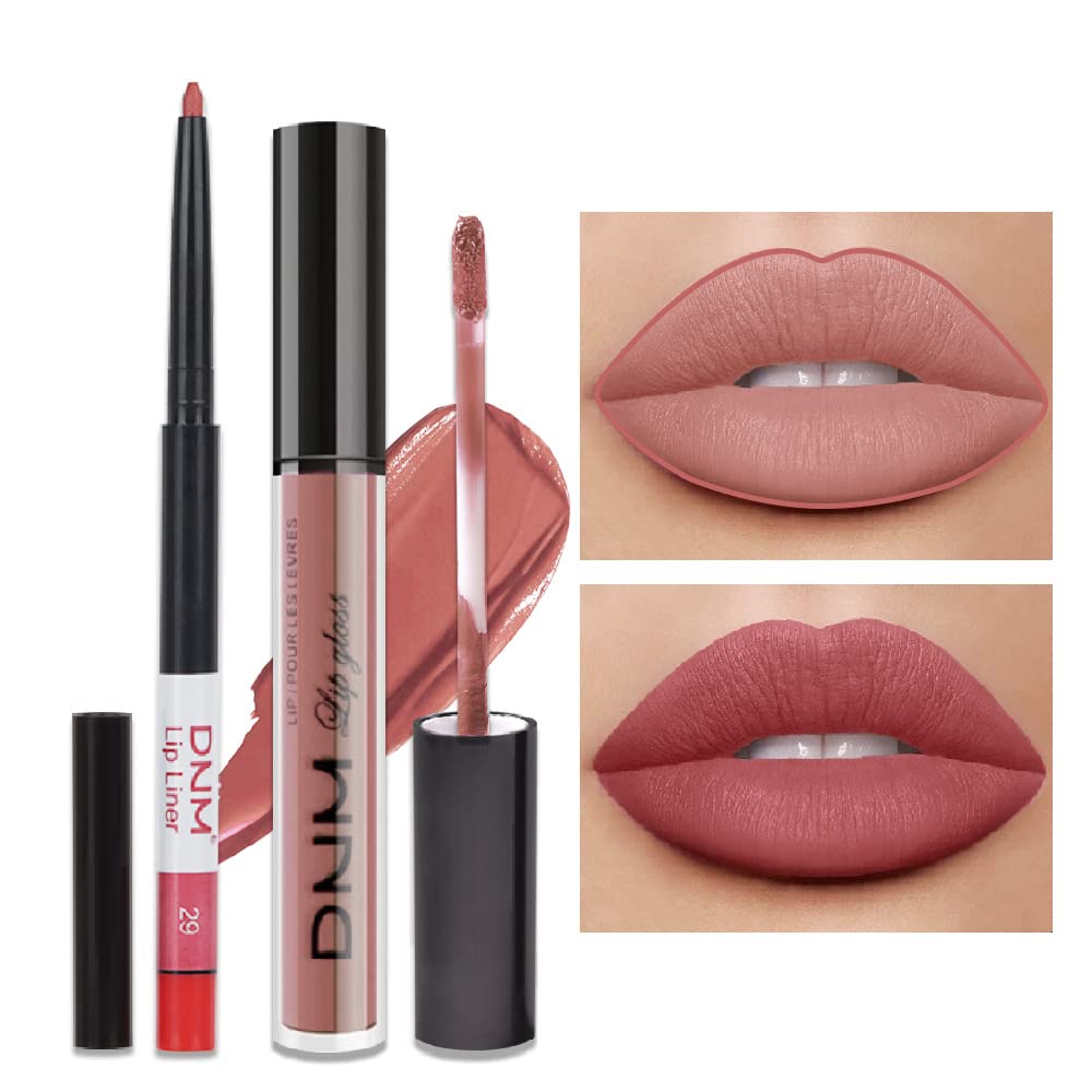 evpct 2Pcs Antique Rose Matte Lip Liner and Lipstick Pencil Makeup Set Brown Liquid Lipstick Lip gloss Stain Set Long Lasting Waterproof labiales mate 24 horas originales matte larga duracion 24 29#