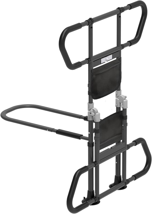 Bed Rails for Elderly Adults Seniors Adjustable Height Foldable Safety Rail with 400 Lbs Capacity Non-Slip Handle, Night Light, Fall Prevention Grab Bar for King Queen Full Twin Beds Black