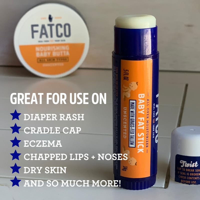 FATCO Fat Stick and All Purpose Baby Moisturizing Stick for Diaper Rashes, Dry Skin, and Chapped Lips - Unscented (0.5 oz)