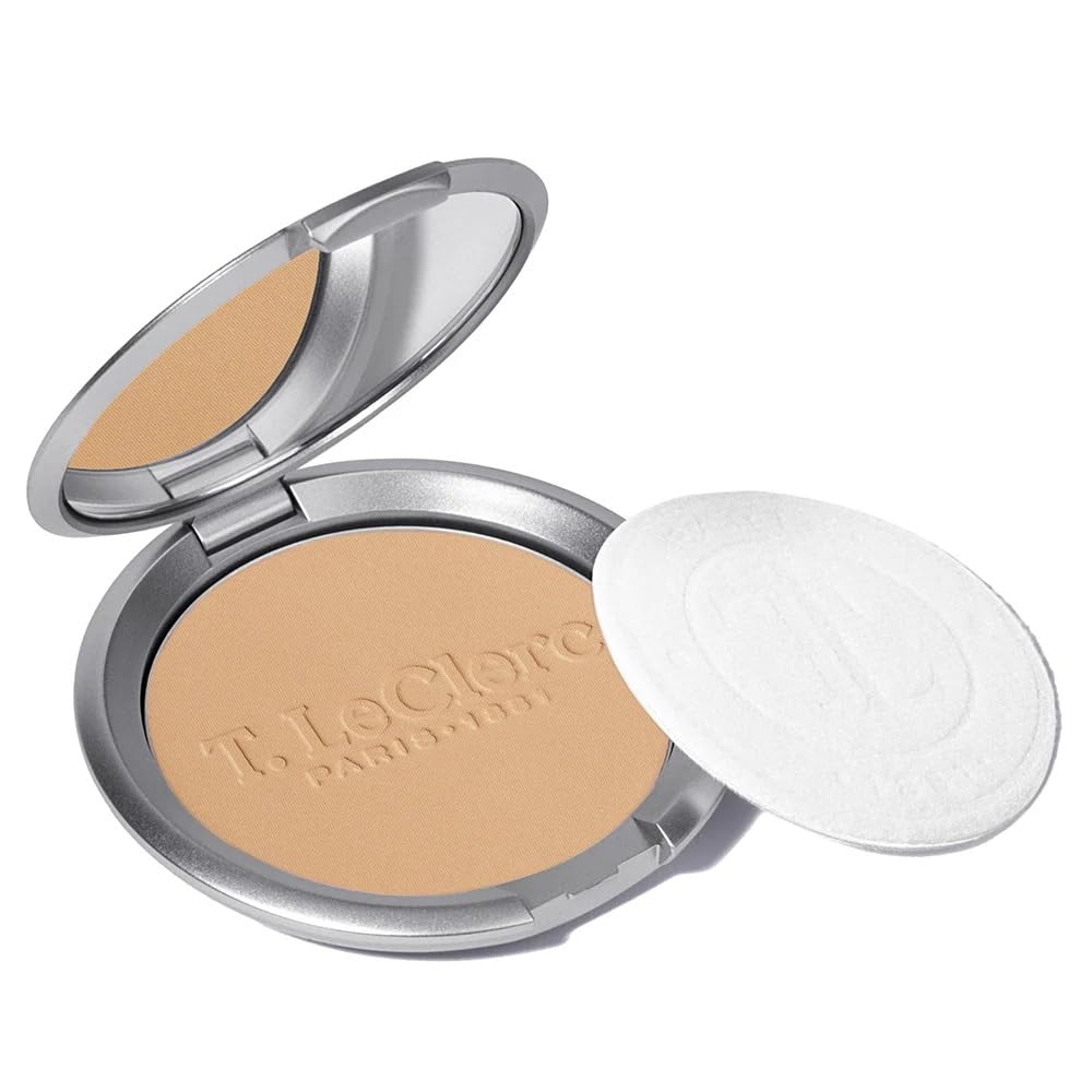 T.LeClerc Rice Compact Powder – Anti-Aging Pressed Powder with Brown Rice Ferment – Long-Lasting Natural Matte Finish – Moisturizing | Non-Comedogenic Face Powder (SAHARA, 9G)